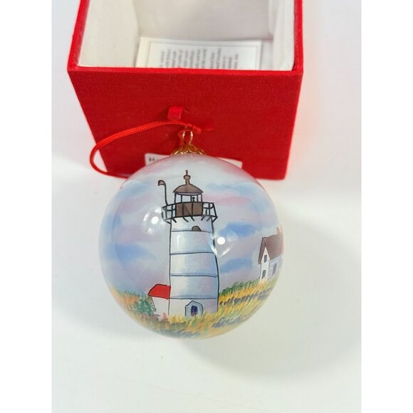 Glass Hand Painted ornament | Race Point MA Lighthouse Glass handpainted w Box - Picture 7 of 12